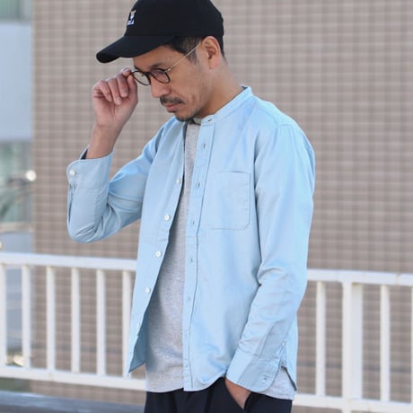 【RE PRICE / 価格改定】バンドカラー長袖シャツ【MADE IN JAPAN】『日本製』/ Upscape Audience [AUD1864-BLUEGRAYOX]
