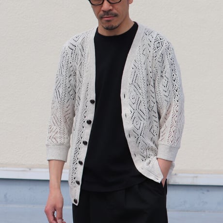 【RE PRICE / 価格改定】[AUD2566] Upscape Audience 麻混クレープニット7分袖カーディガン