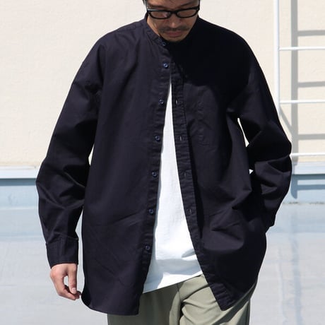 遠州織7オンス チノクロス バンドカラー 長袖 ボクシーAライン シャツ【MADE IN JAPAN】『日本製』/ Upscape Audience [AUD6306]