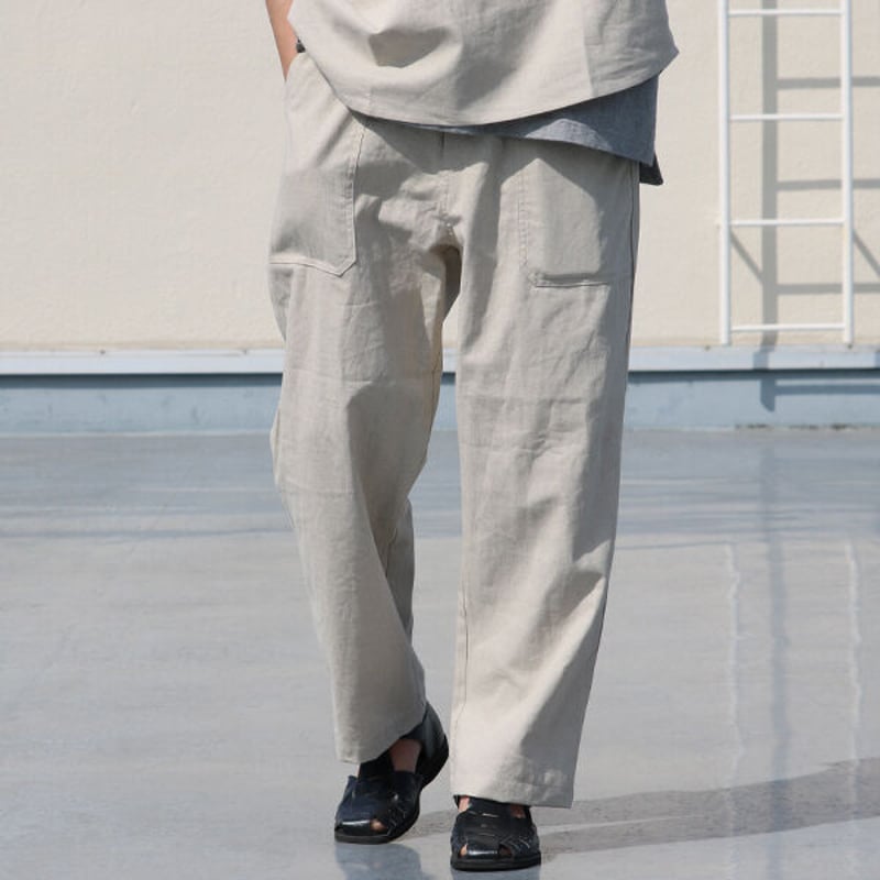 綿麻ビンテージソフトキャンバス ベイカー ワイドイージーパンツ【MADE