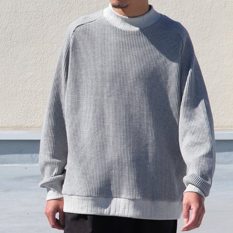 ビッグワッフル サドルショルダー モックネック XL ニットソー【MADE IN JAPAN】『日本製』 / Upscape Audience [AUD6486]