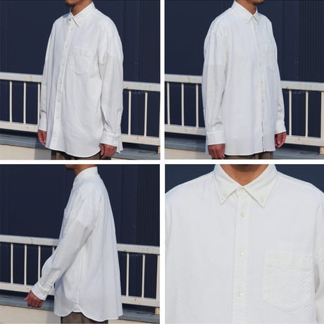 レノクロス（からみ織）ボタンダウン ボクシーAライン 長袖シャツ【MADE IN JAPAN】『日本製』/ Upscape Audience [AUD6503]