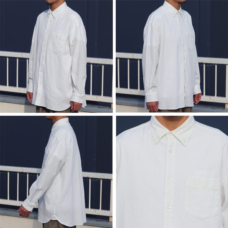 レノクロス（からみ織）ボタンダウン ボクシーAライン 長袖シャツ