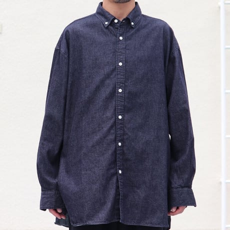 6オンス デニム 釦ダウン ボクシーAライン 長袖シャツ【MADE IN JAPAN】/ Upscape Audience[AUD6391]