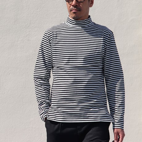 【RE PRICE / 価格改定】[AUD1750] Upscape Audience 高密度シルケットボーダーモックネック長袖Tシャツ