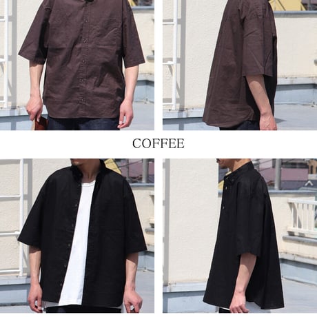 綿麻ワッシャーキャンバス ボタンダウン ボクシーAライン ハーフスリーブシャツ【MADE IN JAPAN】『日本製』/ Upscape Audience [AUD6546]