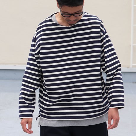 Basque10オンス（バスク天竺）フレンチボーダー ボートネック BOX Tee/ Upscape Audience[AUD6256]
