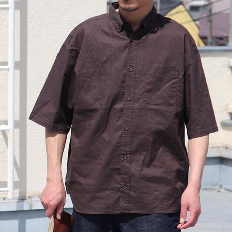 綿麻ワッシャーキャンバス ボタンダウン ボクシーAライン ハーフスリーブシャツ【MADE IN JAPAN】『日本製』/ Upscape Audience [AUD6546]