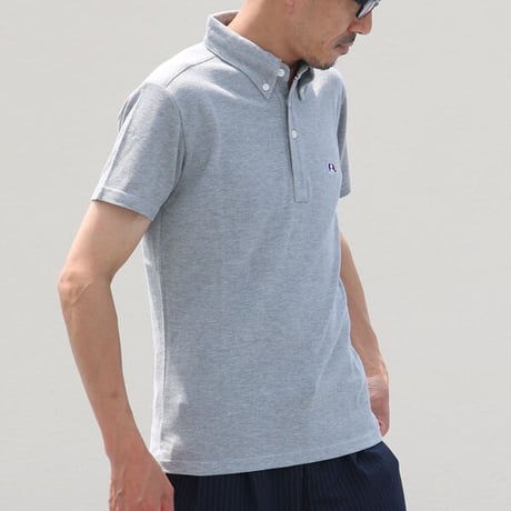 【RE PRICE/価格改定】[AUD1500] Upscape Audience 鹿の子3色ゾウ刺繍ワンポイントボタンダウンカラー半袖ポロシャツ