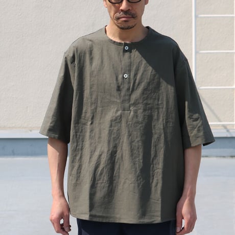 綿麻ビンテージソフトキャンバス スリーピング ハーフスリーブ シャツ【MADE IN JAPAN】『日本製』/ Upscape Audience [AUD6518]