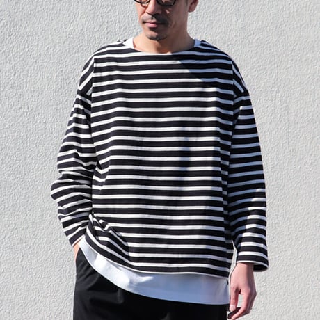 Basque10オンス（バスク天竺）フレンチボーダー ボートネック BOX Tee/ Upscape Audience[AUD6256]