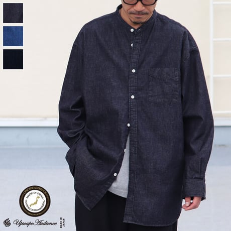 6オンス デニム バンドカラー ボクシーAライン 長袖シャツ【MADE IN JAPAN】/ Upscape Audience[AUD6392]
