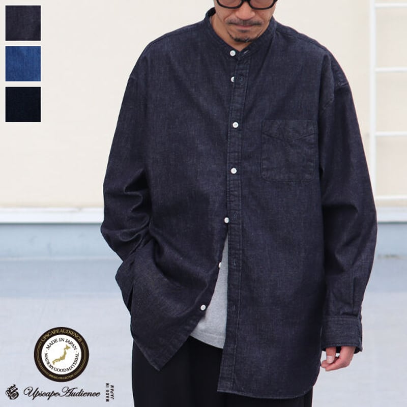 6オンス デニム バンドカラー ボクシーAライン 長袖シャツ【MADE IN
