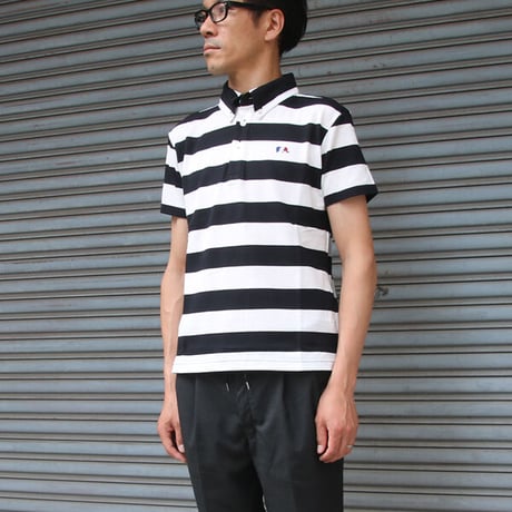 【RE PRICE / 価格改定】[AUD1555] Upscape Audience 鹿の子太ボーダーエレファント刺繍ボタンダウンカラーポロシャツ