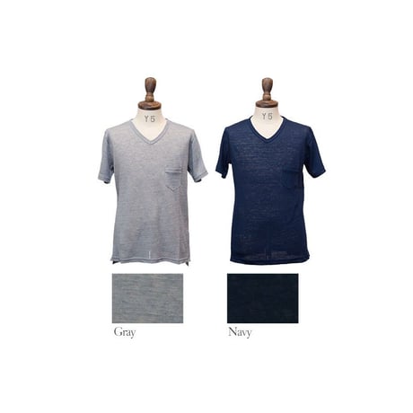 【RE PRICE / 価格改定】[AUD1567] Upscape Audience Herdmans リネンフォーギーポケット付きVネック半袖カットソー