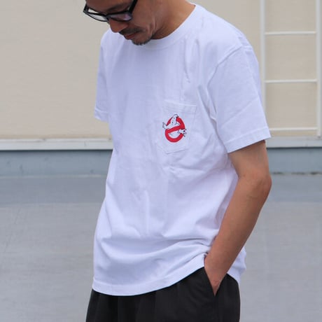 [AUD1769] Ghost Busters "Michael C. Gross Logo-I" 7.1oz米綿丸胴オールドプリントクルーネックポケットT
