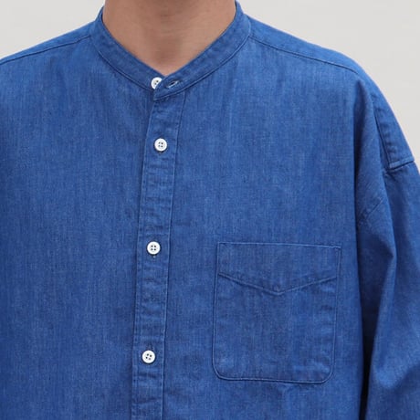 6オンス デニム バンドカラー ボクシーAライン 長袖シャツ【MADE IN JAPAN】/ Upscape Audience[AUD6392]