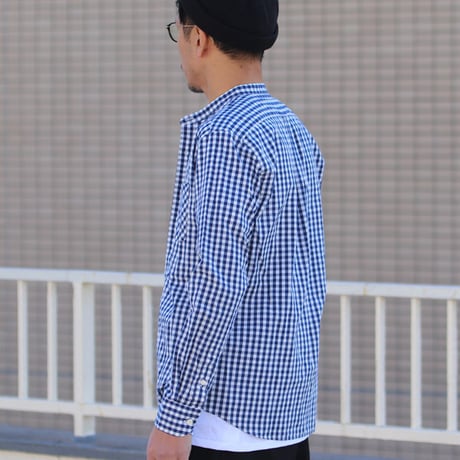 【RE PRICE / 価格改定】バンドカラー長袖シャツ【MADE IN JAPAN】『日本製』/ Upscape Audience [AUD1864-NAVYGUNGAHAMBROAD]