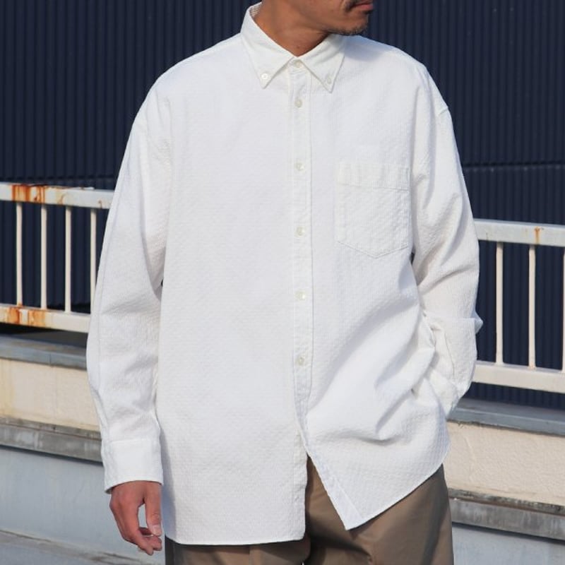 レノクロス（からみ織）ボタンダウン ボクシーAライン 長袖シャツ