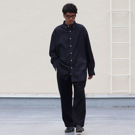 6オンス デニム 釦ダウン ボクシーAライン 長袖シャツ【MADE IN JAPAN】/ Upscape Audience[AUD6391]