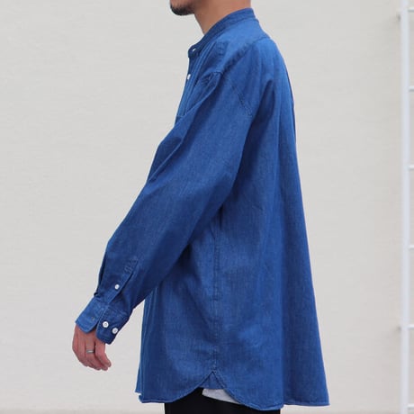 6オンス デニム バンドカラー ボクシーAライン 長袖シャツ【MADE IN JAPAN】/ Upscape Audience[AUD6392]