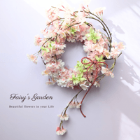枝垂れ桜とシンビジウムの和風リース　造花　アーティフィシャルフラワー