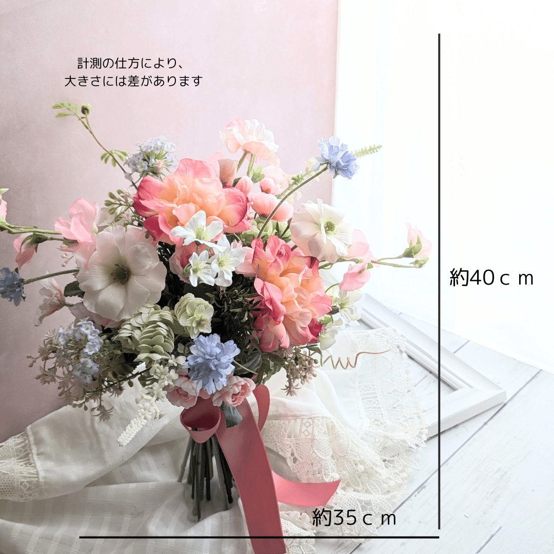 ナチュラルピンクのクラッチブーケ 造花 ウェディングブーケ