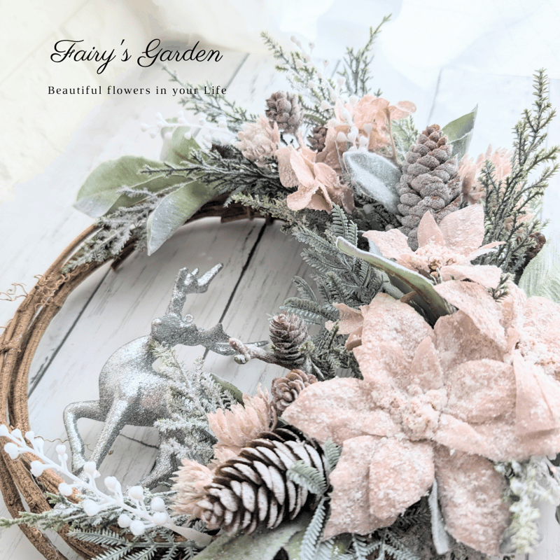 早割】毎年飾れるクリスマスリース 大サイズ38cm ピンクポインセチア  