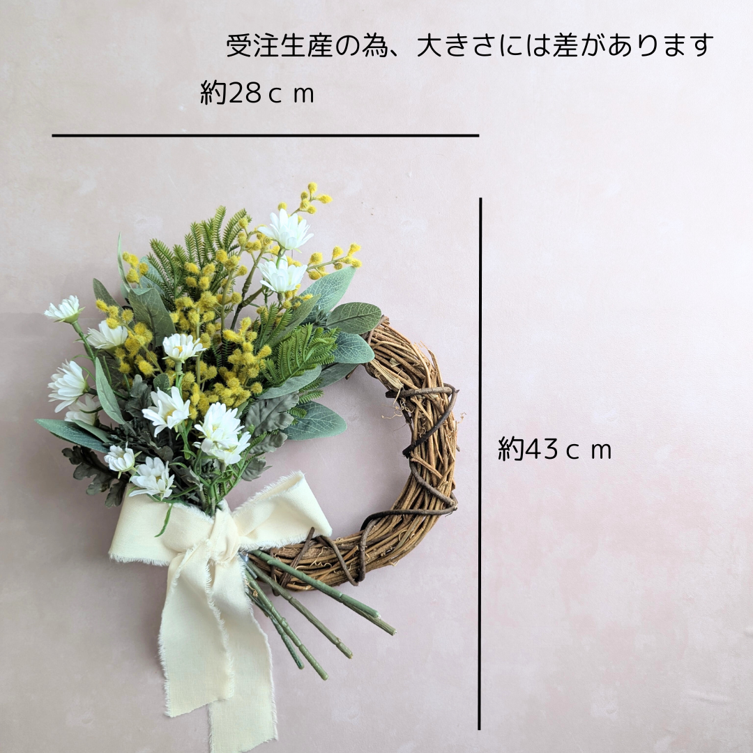 999円の予定　　ミモザリース 感謝を伝えるミモザのリース アーティフィシャルフラワー 造花