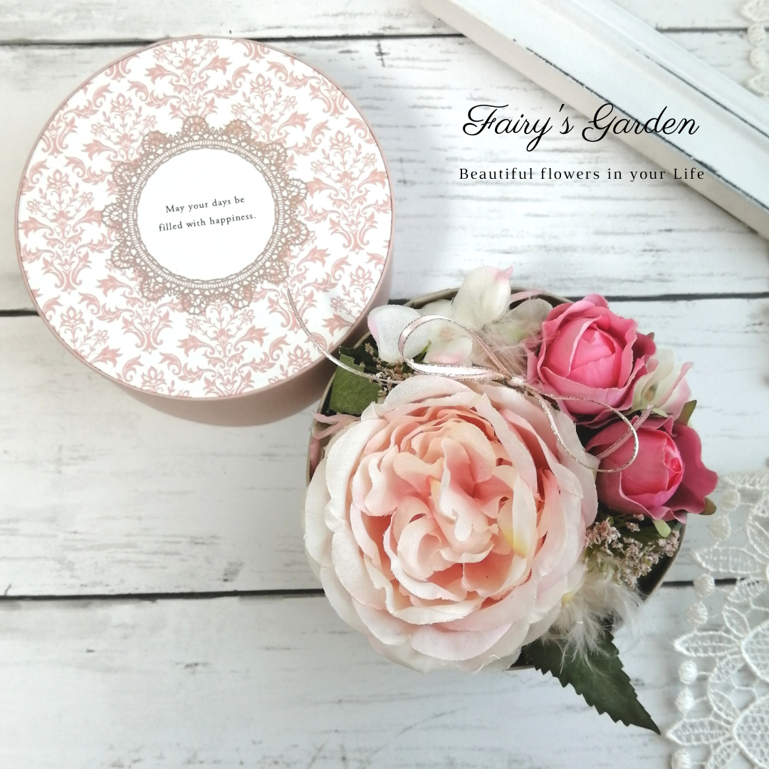 アーティフィシャルフラワー ローズのミニボックスアレンジ | フラワー