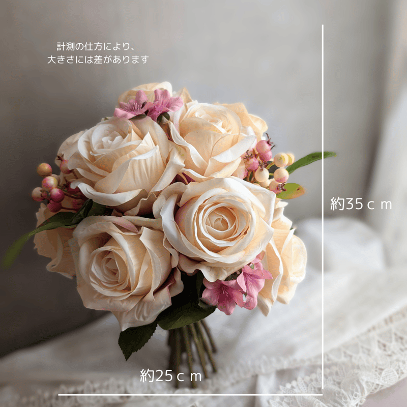 永遠の約束を込めたクリーム色のダズンローズブーケ 造花 インテリア