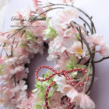 枝垂れ桜とシンビジウムの和風リース　造花　アーティフィシャルフラワー