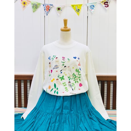 長袖Tシャツ☆ボタニカル文鳥