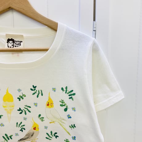 レディースTシャツ☆ボタニカルことりシリーズ☆青花とオカメ