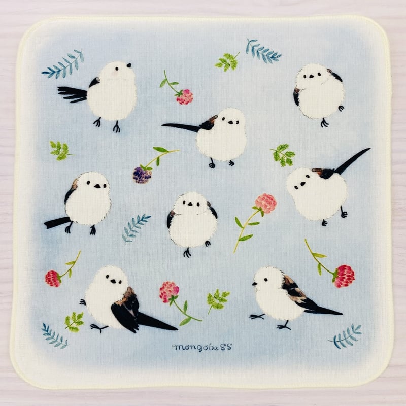 もも＆まりん　ハンカチ　シマエナガ柄　23枚 ハンカチ☆ブルーシマエナガ | mongobess