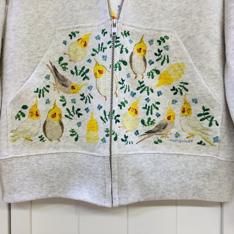 ジップパーカー☆ボタニカルシリーズ☆青花とオカメインコ