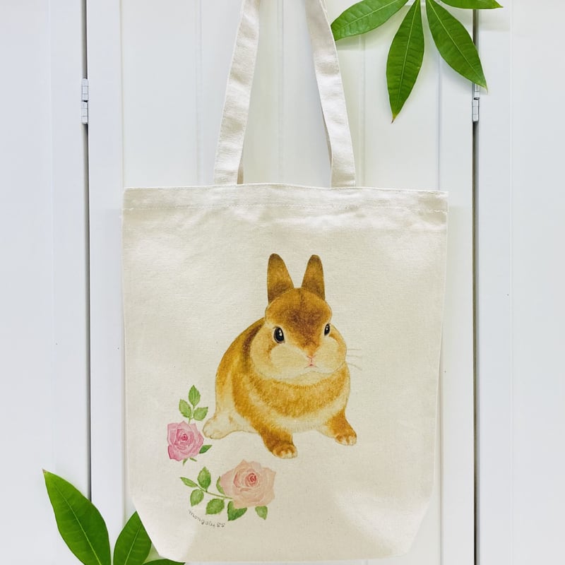 キャンバストートバックM☆薔薇とうさぎ | mongobess