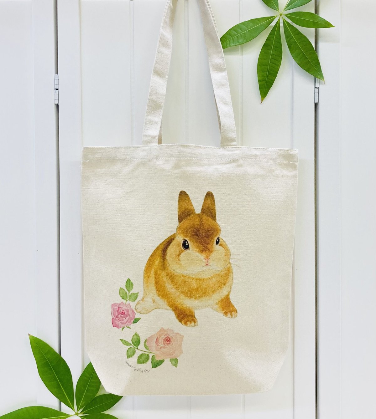 ハンドメイド、薔薇柄ファーパープル、うさぎパネルトートバッグ fit=scale-down,w=1200