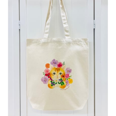 キャンバストートバックM☆フラワーネコ