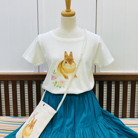 レディースTシャツ☆薔薇とうさぎ