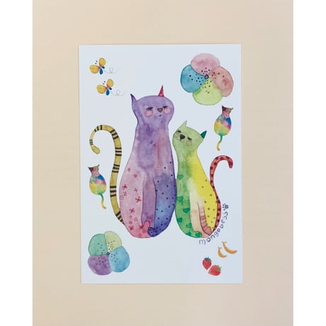 ポストカード☆花ねこ