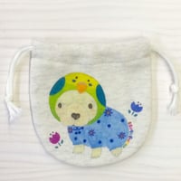 ミニ巾着☆フレンチブル☆ことりのおチャー