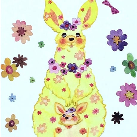 ポストカード☆お花のカンガルー