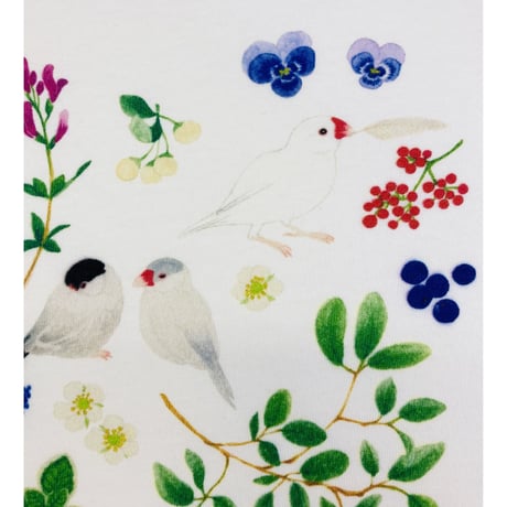 長袖Tシャツ☆ボタニカル文鳥