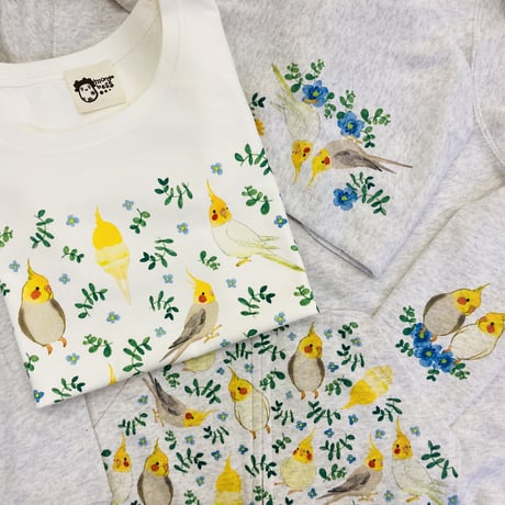 ジップパーカー☆ボタニカルシリーズ☆青花とオカメインコ
