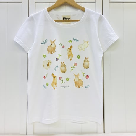 レディースTシャツ☆ボタニカルウサギ（総柄）