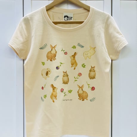 レディースTシャツ☆ボタニカルウサギ（総柄）