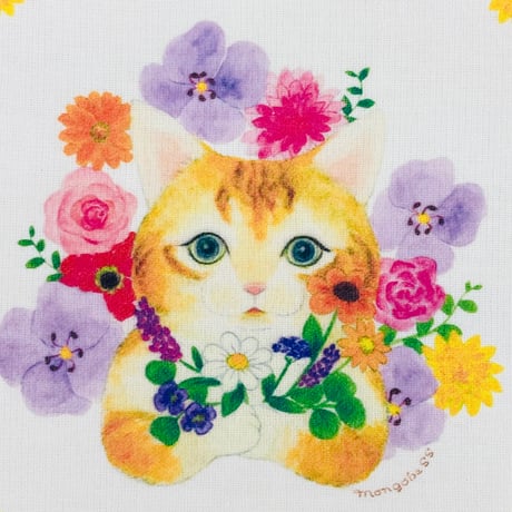 ハンカチ☆フラワーネコ