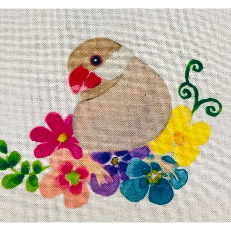 お買い物袋☆フラワー文鳥さん