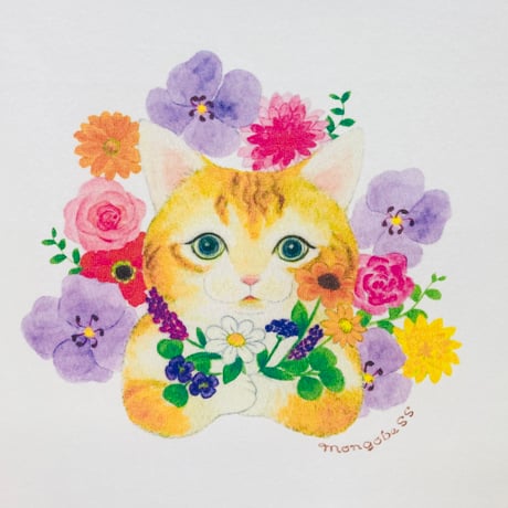 レディースTシャツ☆フラワーネコ